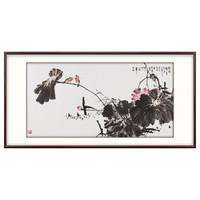 弘舍 新中式客厅装饰画 办公室挂画 沙发背景墙国画 荷花壁画 荷韵禅真 荷韵禅真B田园柚木 成品尺寸 宽170*高90cm