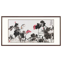 弘舍 新中式客厅装饰画 办公室挂画 沙发背景墙国画 荷花壁画 荷韵禅真 荷韵禅真A典雅紅褐 成品尺寸 宽170*高90cm