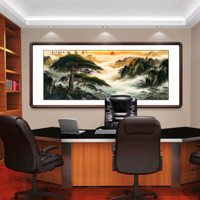  泓砚 HONGYAN 国画山水画迎客松装饰画 迎客松A 135×50cm 背景墙客厅字画 办公室会议室挂画壁画