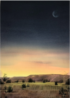 ARTMORN 墨斗鱼艺术 张晴《郊外的风景》58×38cm 2020年 水彩原作郊外的风景 手工画框装裱