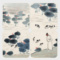 弘舍 新中式客厅装饰画沙发背景墙三联挂画山水画国画字画原作版画 齐白石 二十四景 雅致胡桃《藕池观鱼图》 成品尺寸 宽75*高55cm
