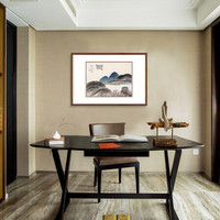 弘舍 新中式客厅装饰画沙发背景墙三联挂画山水画国画字画原作版画 齐白石 二十四景 典雅紅褐《棣楼吹笛图》 成品尺寸 宽75*高55cm