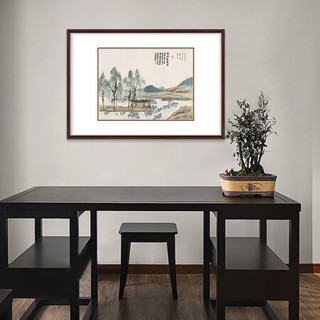 弘舍 新中式客厅装饰画沙发背景墙三联挂画山水画国画字画原作版画 齐白石 二十四景 典雅红褐《曲沼荷风图》 成品尺寸 宽75*高55cm