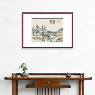 弘舍 新中式客厅装饰画沙发背景墙三联挂画山水画国画字画原作版画 齐白石 二十四景 典雅红褐《曲沼荷风图》 成品尺寸 宽75*高55cm
