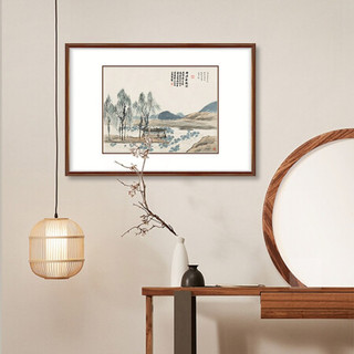 弘舍 新中式客厅装饰画沙发背景墙三联挂画山水画国画字画原作版画 齐白石 二十四景 典雅红褐《曲沼荷风图》 成品尺寸 宽75*高55cm