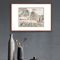 弘舍 新中式客厅装饰画沙发背景墙三联挂画山水画国画字画原作版画 齐白石 二十四景 典雅红褐《石门卧云图》 成品尺寸 宽75*高55cm