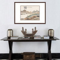 弘舍 新中式客厅装饰画沙发背景墙三联挂画山水画国画字画原作版画 齐白石 二十四景 典雅红褐《疏篱对菊图》 成品尺寸 宽75*高55cm