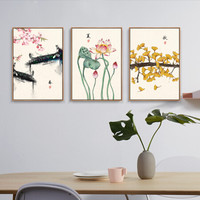 客厅装饰画新中式沙发背景墙画装饰客厅挂画壁画三联玄关画卧室电表箱装饰画布艺画 春夏秋冬A款 70*100cm爵士黑框（4.3米以上沙发建议尺寸