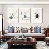 客厅装饰画新中式沙发背景墙画装饰客厅挂画壁画三联玄关画卧室电表箱装饰画布艺画 富贵平安 40*60cm爵士黑框（2.8米以下沙发建议尺寸）