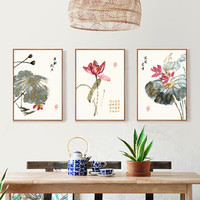 客厅装饰画新中式沙发背景墙画装饰客厅挂画壁画三联玄关画卧室电表箱装饰画布艺画 荷韵飘香 60*80cm爵士黑框（3.3-4.3米左右沙发建