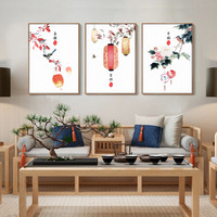 客厅装饰画新中式沙发背景墙画装饰客厅挂画壁画三联玄关画卧室电表箱装饰画布艺画 吉祥幸福 60*80cm原木色框（3.3-4.3米左右沙发建