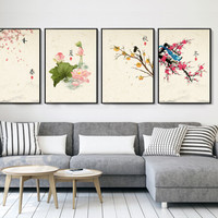 客厅装饰画新中式沙发背景墙画装饰客厅挂画壁画三联玄关画卧室电表箱装饰画布艺画 春夏秋冬B款 50*70cm爵士黑框（2.8-3.3左右沙发建议