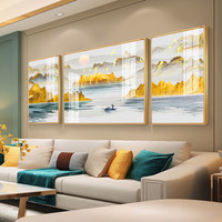忆画晶瓷画客厅装饰画免打孔现代简约沙发背景墙餐厅挂画晶瓷镶钻玄关画北欧抽象卧室床头画有框画壁画 印象山水 两边40*60中间60*80cm金色框+镶钻画