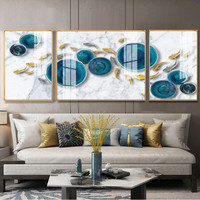 忆画晶瓷画客厅装饰画免打孔现代简约沙发背景墙餐厅挂画晶瓷镶钻玄关画北欧抽象卧室床头画有框画壁画 玉盘锦鲤 (两边50*70+中间90*70)cm拉丝雅黑框