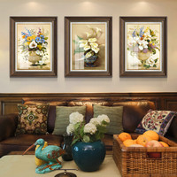 忆画装饰画欧式客厅装饰画餐厅挂画壁画卧室床头画玄关沙发背景墙富贵平安三联有框画 富贵平安C单幅 复古咖啡框 70*90cm