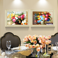 忆画欧式餐厅装饰画美式饭厅壁画单幅二联现代简约电表箱挂画客厅沙发背景花卉墙画 《盛宴E》1款单幅伊丽莎白米黄框 70*90cm