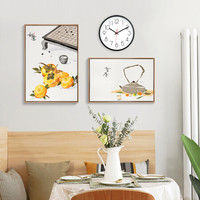 好味道新中式餐厅装饰画客厅装饰画沙发背景墙装饰画创意组合壁画客厅挂画电表箱墙画遮挡画带钟表 《 如意，茶香》原木色框 此款有黑白金木四色可选 . 请联系客服