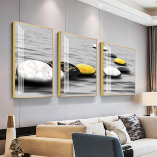 忆画客厅装饰画晶瓷画镶钻画现代简约大气沙发背景墙壁画免打孔挂画石来运转抽象麋鹿装饰挂画餐厅玄关画 《石来运转B》晶瓷画三联 60*80cm拉丝雅黑框