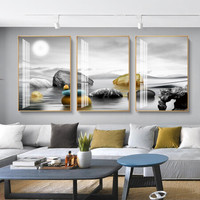 忆画客厅装饰画晶瓷画镶钻画现代简约大气沙发背景墙壁画免打孔挂画石来运转抽象麋鹿装饰挂画餐厅玄关画 《石来运转D》晶瓷画三联 50*70cm拉丝亮钛金框