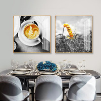 忆画餐厅装饰画晶瓷画单幅客厅沙发背景墙画玄关现代简约轻奢铝合金框晶瓷镶钻酒柜挂画酒店墙面装饰过道走廊 麦香B 80*80cm拉丝亮钛金色框