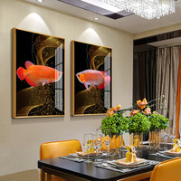 忆画餐厅装饰画晶瓷画单幅客厅沙发背景墙画玄关现代简约轻奢铝合金框晶瓷镶钻酒柜挂画酒店墙面装饰过道走廊 金红龙鱼B 70*70cm拉丝雅黑色框