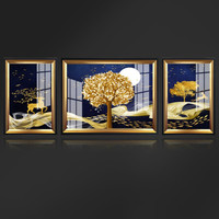 忆画装饰画客厅现代简约欧式轻奢壁画沙发背景墙挂画餐厅配电箱玄关走廊有框画 鹿踏祥云《轻奢雅金框》 两边70*90CM中间110*90CM