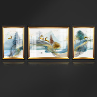 忆画装饰画客厅现代简约欧式轻奢壁画沙发背景墙挂画餐厅配电箱玄关走廊有框画 麋鹿森林《轻奢雅金框》 两边70*90CM中间110*90CM