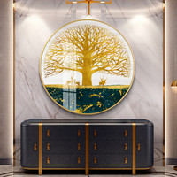 忆画入户玄关装饰画晶瓷画镶钻现代简约抽象客厅沙发背景墙画卧室床头画壁画餐厅圆形挂画铝合金框 M金色满园（单幅） 直径60cm拉丝金框+立体镶钻画