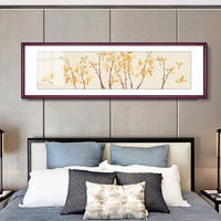 齐白石荷花卧室装饰画白玉兰床头挂画新中式有框画现代简约客厅壁画沙发背景墙画 E兰花卷 50*180cm古韵桃木色