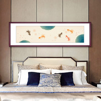 齐白石荷花卧室装饰画白玉兰床头挂画新中式有框画现代简约客厅壁画沙发背景墙画 鱼戏莲叶 定制尺寸联系客服