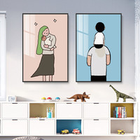 忆画北欧儿童房装饰画晶瓷画沙发背景壁画客厅床头卧室卡通挂画餐厅墙画 幸福一家人E 60*80cm拉丝雅黑