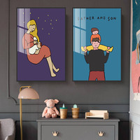 忆画北欧儿童房装饰画晶瓷画沙发背景壁画客厅床头卧室卡通挂画餐厅墙画 幸福一家人D 50*70cm拉丝雅黑