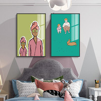 忆画北欧儿童房装饰画晶瓷画沙发背景壁画客厅床头卧室卡通挂画餐厅墙画 幸福一家人G 50*70cm拉丝亮钛金
