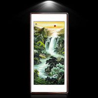 积善 国画山水画办公室字画客厅玄关装饰画书房挂画走廊过道壁画 旭日东升B款 带框(实木外框+有机玻璃)125*65cm/幅