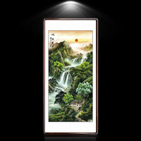 积善 国画山水画办公室字画客厅玄关装饰画书房挂画走廊过道壁画 旭日东升A款 带框(实木外框+有机玻璃)125*65cm/幅