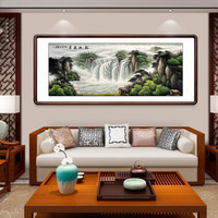 积善 客厅装饰画国画山水画旭日东升领导办公室沙发背景墙字画聚宝盆风水风景靠山图挂画壁画 松山飞瀑A 有框(实木外框+有机玻璃）217*110cm/幅