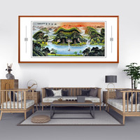 积善 客厅装饰画国画山水画旭日东升领导办公室沙发背景墙字画聚宝盆风水风景靠山图挂画壁画 旭日东升D新款工艺内嵌卡纸 有框(实木外框+有机玻璃）105*50cm/幅