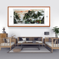 积善 客厅装饰画国画山水画旭日东升领导办公室沙发背景墙字画聚宝盆风水风景靠山图挂画壁画 旭日东升F新款工艺内嵌卡纸 有框(实木外框+有机玻璃）217*110cm/幅