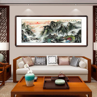 积善 客厅装饰画国画山水画旭日东升领导办公室沙发背景墙字画聚宝盆风水风景靠山图挂画壁画 旭日东升F 有框(实木外框+有机玻璃）125*65cm/幅