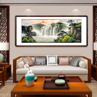 积善 客厅装饰画国画山水画旭日东升领导办公室沙发背景墙字画聚宝盆风水风景靠山图挂画壁画 旭日东升C 有框(实木外框+有机玻璃）125*65cm/幅