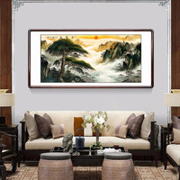 积善 国画山水画办公室客厅装饰画餐厅沙发背景墙画现代中式家居挂画靠山招财字画挂画迎客松壁画 迎客松A 有框(实木外框+有机玻璃）165*80cm/幅