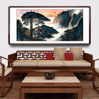 积善 国画山水画办公室客厅装饰画餐厅沙发背景墙画现代中式家居挂画靠山招财字画挂画迎客松壁画 迎客松B 有框(实木外框+有机玻璃）268*110cm/幅