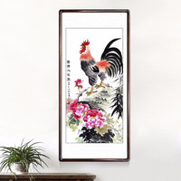积善 中式玄关客厅装饰画竖挂牡丹字画手绘国画山水书房挂画走廊过道壁画 富贵腾达 带框(实木外框+有机玻璃）165*80cm/幅