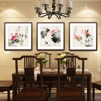 积善 新中式国画花鸟画客厅装饰画壁画沙发背景墙壁画走廊过道玄关画餐厅卧室挂画 O款 三尺斗方(实木外框+有机玻璃）65*65厘米