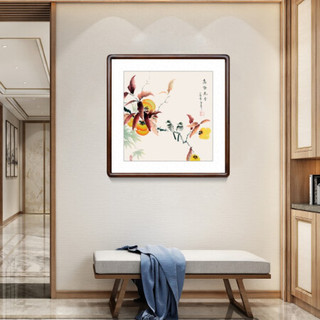 积善 新中式国画花鸟画客厅装饰画壁画沙发背景墙壁画走廊过道玄关画餐厅卧室挂画 J款 三尺斗方(实木外框+有机玻璃）65*65厘米
