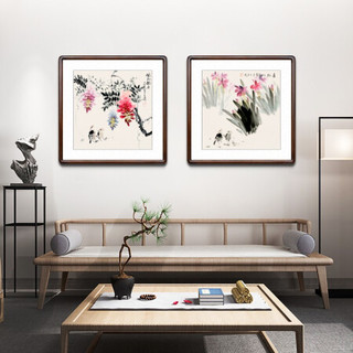 积善 新中式国画花鸟画客厅装饰画壁画沙发背景墙壁画走廊过道玄关画餐厅卧室挂画 J款 三尺斗方(实木外框+有机玻璃）65*65厘米