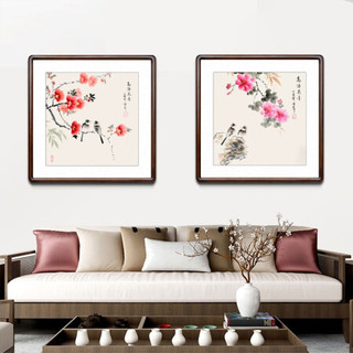 积善 新中式国画花鸟画客厅装饰画壁画沙发背景墙壁画走廊过道玄关画餐厅卧室挂画 J款 三尺斗方(实木外框+有机玻璃）65*65厘米