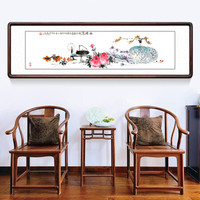 积善 纯手绘国画客厅装饰画书房字画餐厅卧室挂画沙发背景墙壁画卧室床头画 清香图 四开(实木外框+有机玻璃）165*50cm