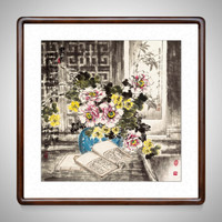 积善 中式国画花鸟画客厅装饰画走廊过道玄关挂画沙发背景墙壁画中堂画 书香 (实木外框+有机玻璃）55*55厘米
