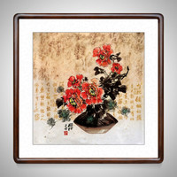 积善 中式国画花鸟画客厅装饰画走廊过道玄关挂画沙发背景墙壁画中堂画 古韵天香  (实木外框+有机玻璃）55*55厘米